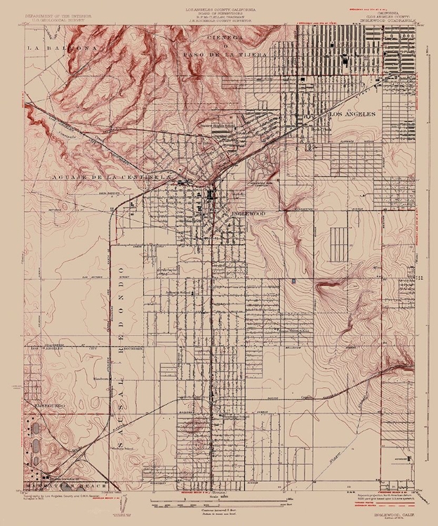 Picture of INGLEWOOD CALIFORNIA QUAD - USGS 1924