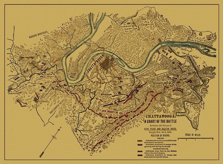 Picture of CHATTANOOGA CHART OF BATTLE TENNESSEE - SNEDEN