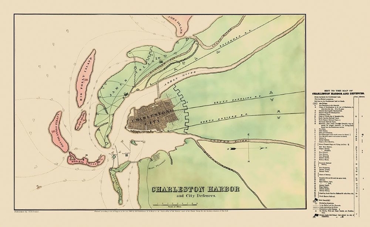 Picture of CHARLESTON HARBOR WITH CITY DEFENCES - USSER  1864