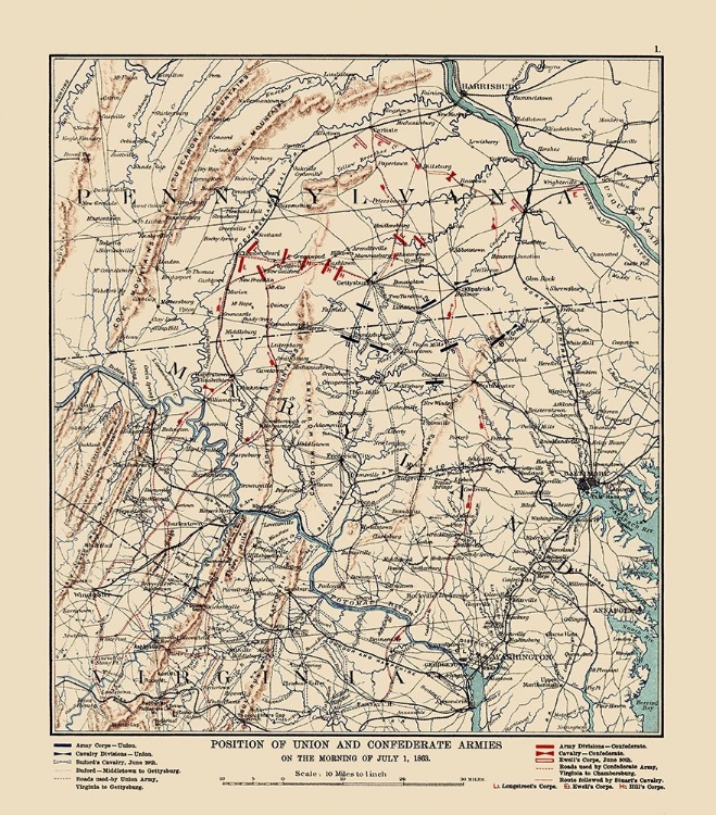 Picture of UNION CONFEDERATE ARMY POSITIONS - 1863