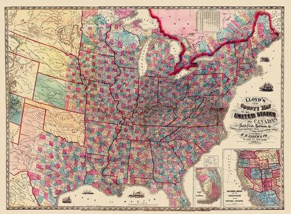 Picture of US CANADA SHOWING BATTLEFIELDS RAILROADS