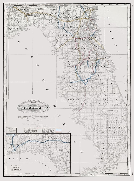 Picture of FLORIDA STATE RAILWAY AND COUNTIES - GRANT 1889