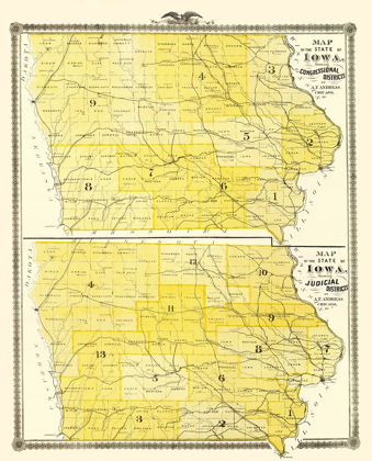 Picture of IOWA WITH CONGRESSIONAL, JUDICIAL DISTRICTS  1874
