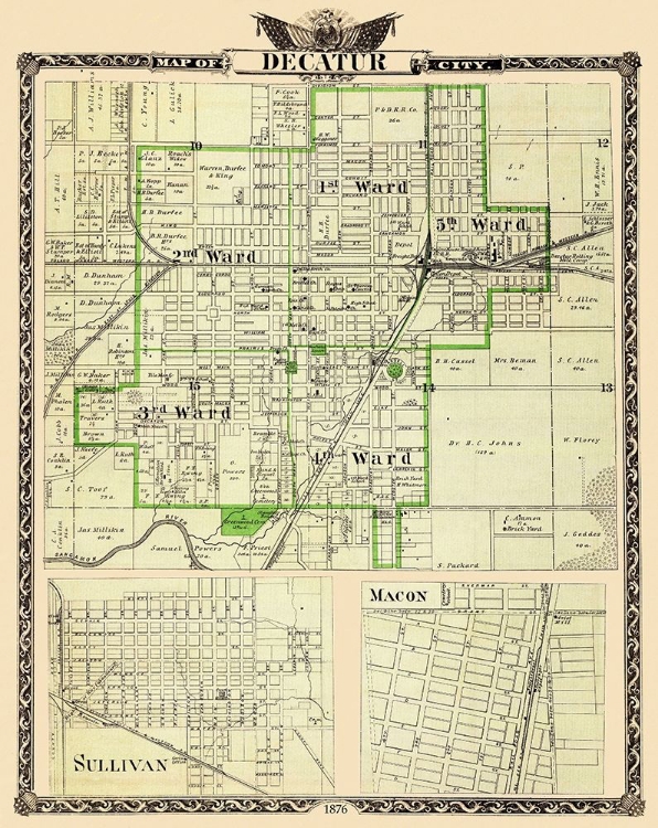 Picture of DECATUR, SULLIVAN ILLINOIS LANDOWNER - WARNER 1876