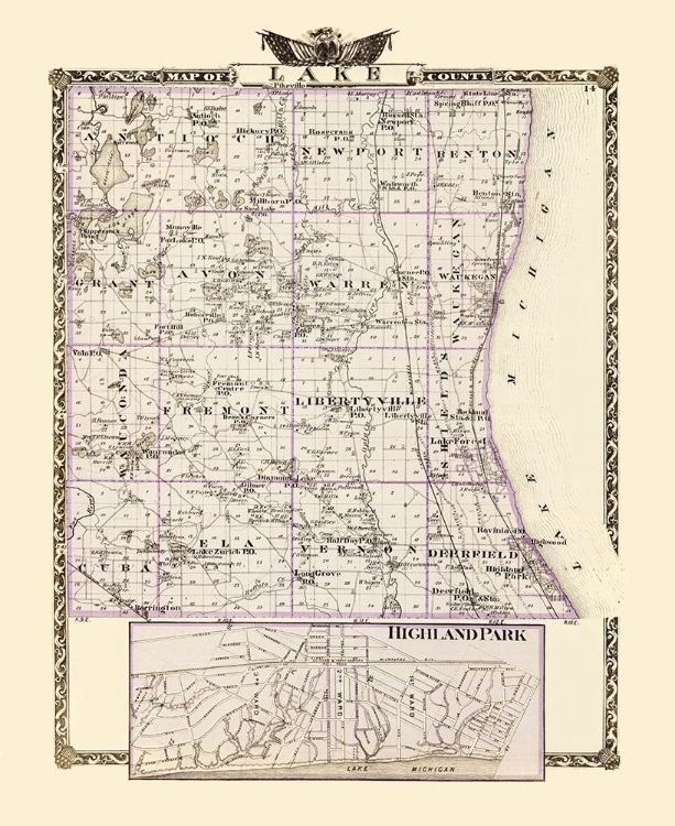 Picture of LAKE ILLINOIS LANDOWNER - WARNER 1870