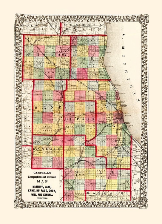 Picture of MCHENRY  KANE  COOK  WILL ILLINOIS - CAMPBELL 1850