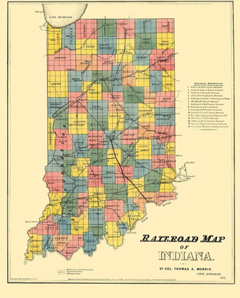 Picture of RAILROAD MAP OF INDIANA - MORRIS 1852
