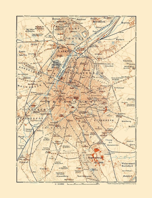 Picture of CENTRAL BRUSSELS BELGIUM EUROPE - BAEDEKER 1910