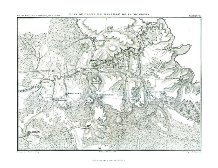 Picture of BATTLE OF BORODINO FIELD PLAN - THIERS 1866