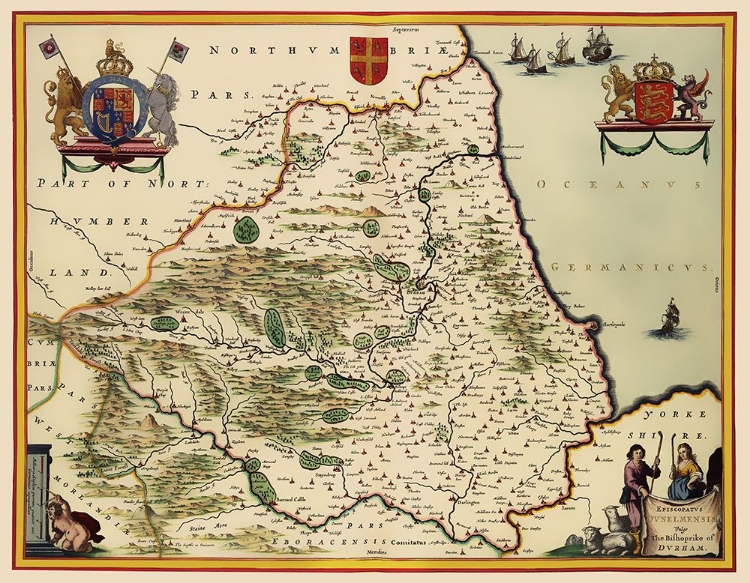 Picture of DURHAM ENGLAND - BLAEU 1645