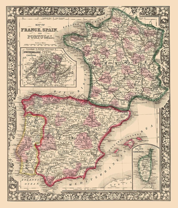 Picture of EUROPE FRANCE SPAIN PORTUGAL - MITCHELL 1862