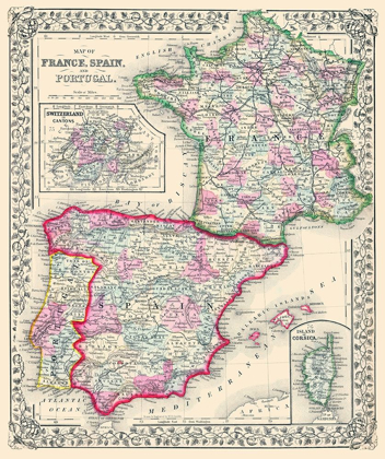 Picture of EUROPE FRANCE SPAIN PORTUGAL - MITCHELL 1864