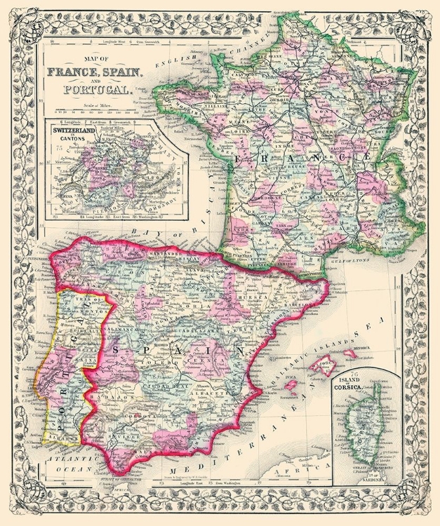 Picture of EUROPE FRANCE SPAIN PORTUGAL - MITCHELL 1864