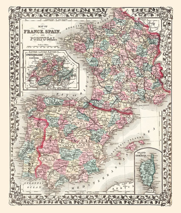 Picture of EUROPE FRANCE SPAIN PORTUGAL - MITCHELL 1867