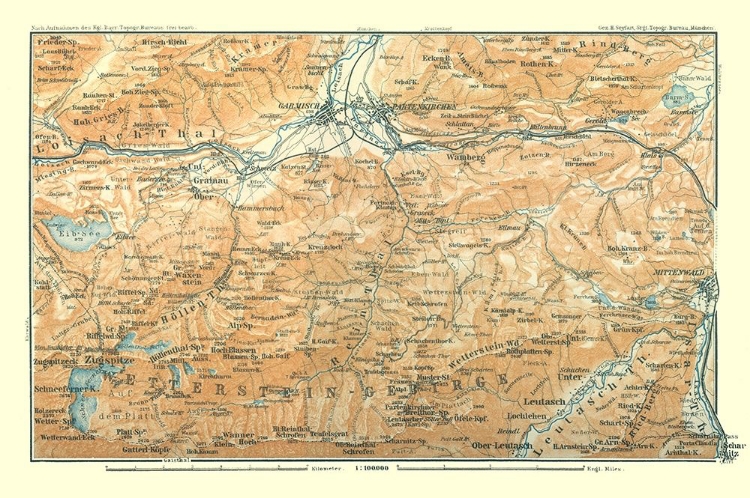 Picture of WETTERSTEIN MOUNTAINS GERMANY - BAEDEKER 1914