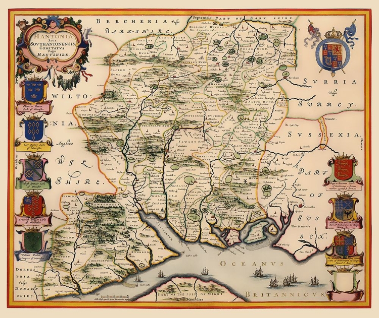 Picture of HAMPSHIRE COUNTY ENGLAND - BLAEU 1646