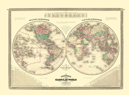 Picture of WESTERN EASTERN HEMISPHERE - JOHNSON 1870