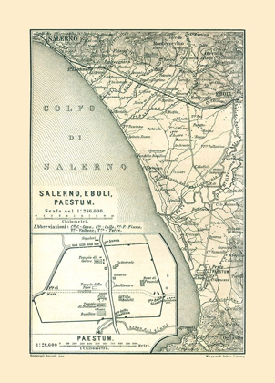 Picture of SALERNO EBOLI PAESTRUM ITALY - BAEDEKER 1880