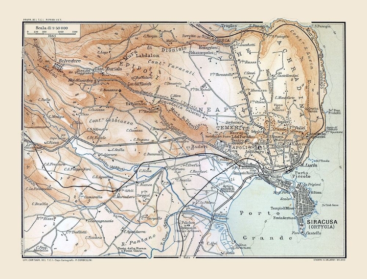 Picture of PORTO GRANDE REGION SICILY ITALY - BAEDEKER 1880