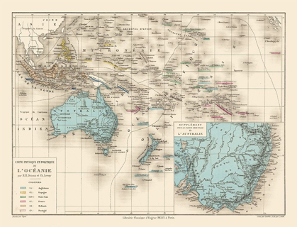 Picture of OCEANIA PHYSICAL POLITICAL - DRIOUX 1882