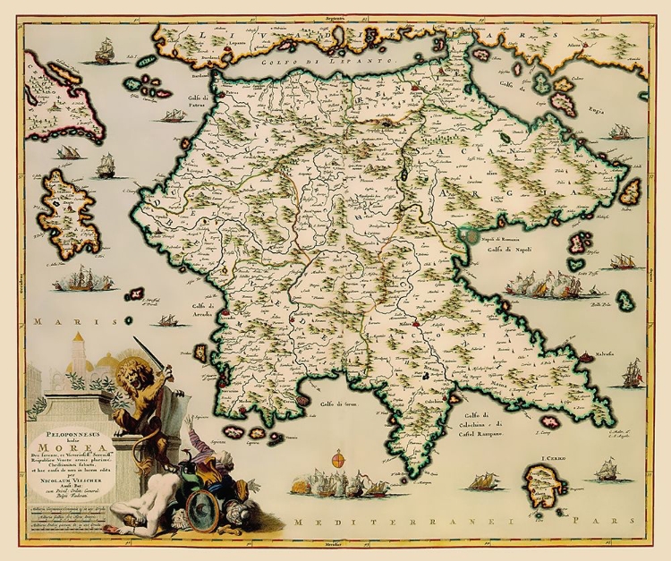 Picture of PELOPONNESE PENINSULA GREECE - VISSCHER 1681