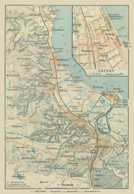 Picture of EUROPE SOPOT POLAND - BAEDEKER 1914