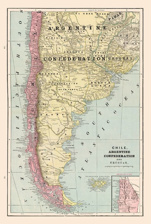 Picture of SOUTH AMERICA CHILE ARGENTINA URUGUAY - CRAM 1892
