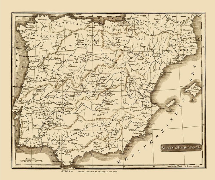 Picture of SPAIN PORTUGAL - CAREY 1820