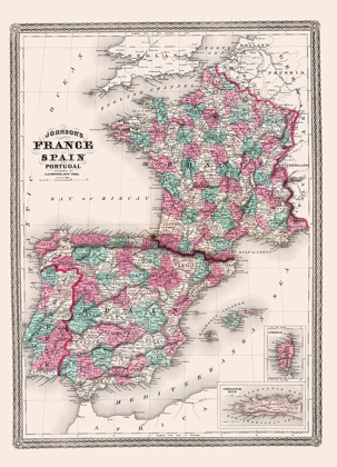 Picture of EUROPE SPAIN FRANCE PORTUGAL - JOHNSON 1865