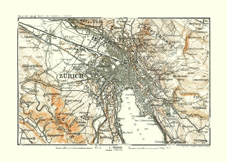 Picture of ZURICH SWITZERLAND ELEVATION - BAEDEKER 1921