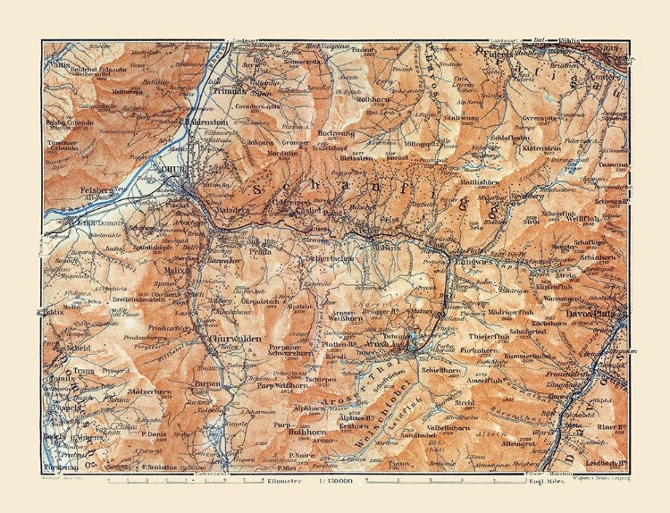 Picture of SCHANFIGG REGION SWITZERLAND - BAEDEKER 1921