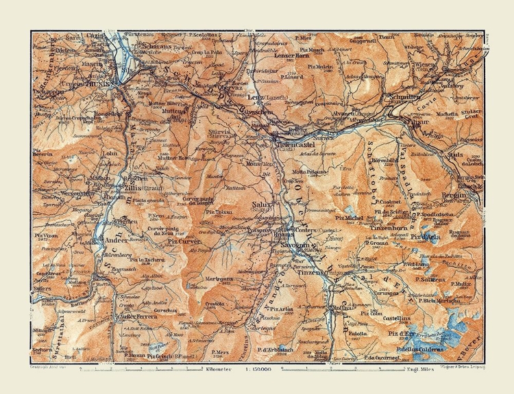 Picture of OBERHALBSTEIN REGION SWITZERLAND - BAEDEKER 1921