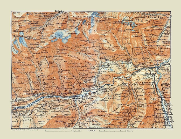 Picture of ILANZ REGION SWITZERLAND - BAEDEKER 1921