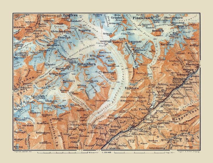 Picture of ALETSCHHORN REGION SWITZERLAND - BAEDEKER 1921