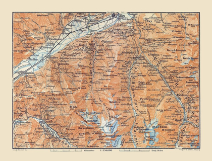 Picture of SOUTH SION REGION SWITZERLAND - BAEDEKER 1921