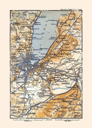 Picture of GENEVA REGION SWITZERLAND FRANCE - BAEDEKER 1921