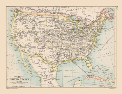 Picture of RAILWAY MAP OF UNITED STATES - BARTHOLOMEW 1892