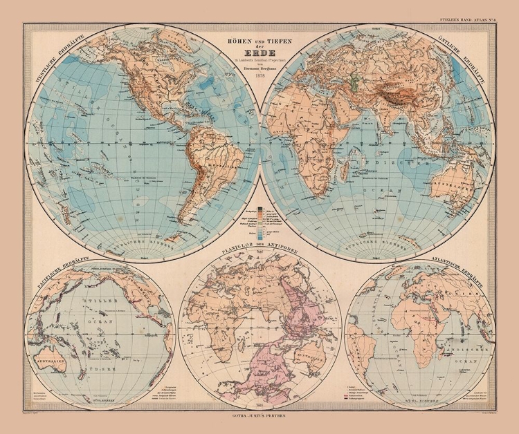 Picture of HEMISPHERES OF EARTH - STIELER 1885