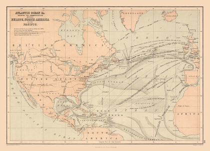 Picture of TELEGRAPH LINES EUROPE AMERICA - BLACK 1867