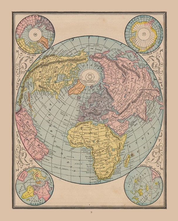 Picture of NORTH SOUTH POLE WORLD - CRAM 1888