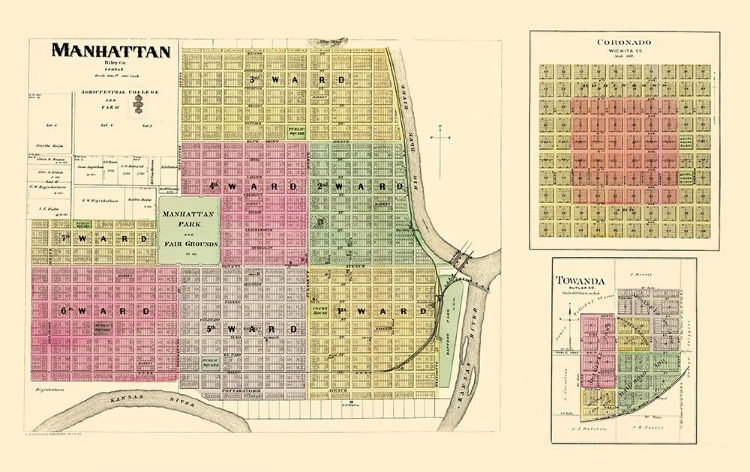 Picture of MANHATTAN, CORONADO, TOWANDA KANSAS - EVERTS 1887