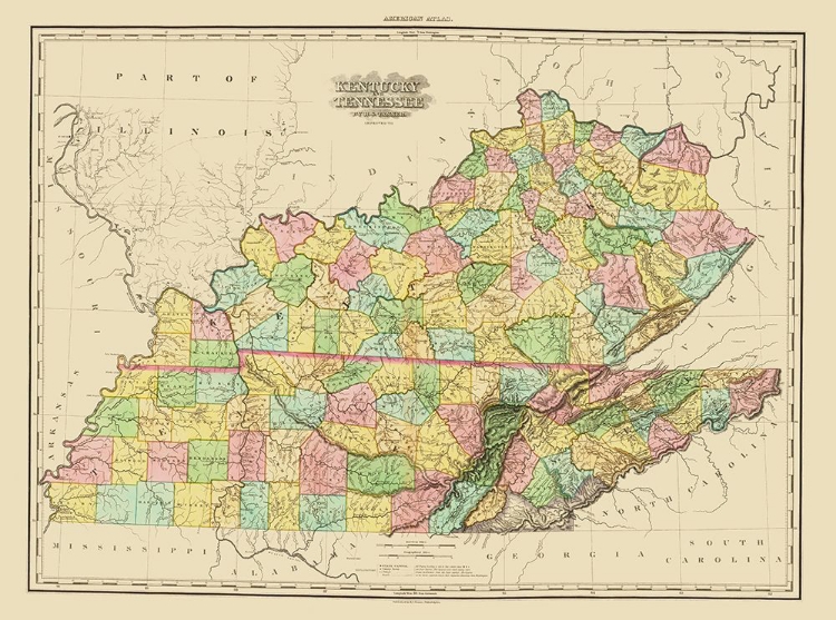 Picture of KENTUCKY, TENNESSEE COUNTIES - TANNER 1825