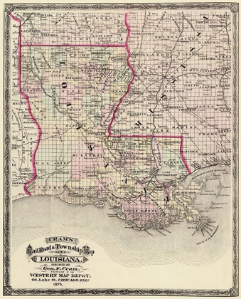 Picture of LOUISIANA RAILROAD AND TOWNSHIPS - CRAM 1875
