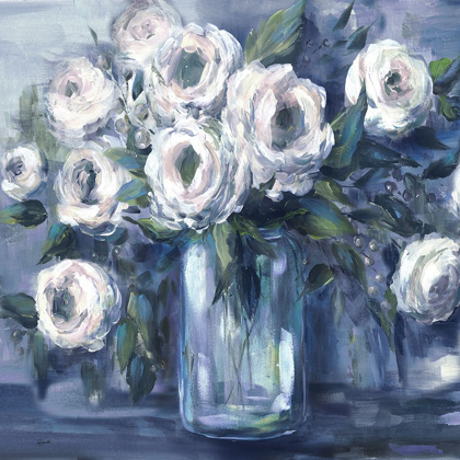 Picture of INDIGO AND WHITE BLOOMS IN MASON JAR