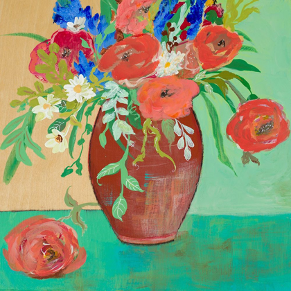 Picture of VASE OF PEACH AND BLUE ROSES