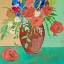 Picture of VASE OF PEACH AND BLUE ROSES