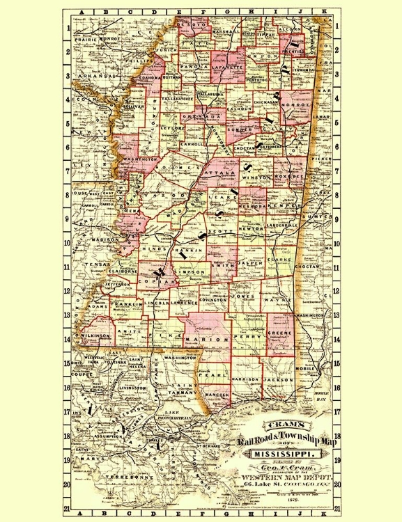 Picture of MISSISSIPPI RAILROAD AND TOWNSHIPS - CRAM 1878