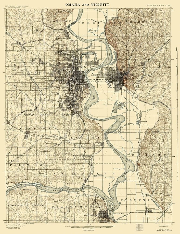 Picture of OMAHA VICINITY NEBRASKA IOWA QUAD - USGS 1898