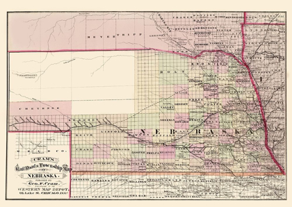 Picture of NEBRASKA RAILROAD AND TOWNSHIPS - CRAM 1875