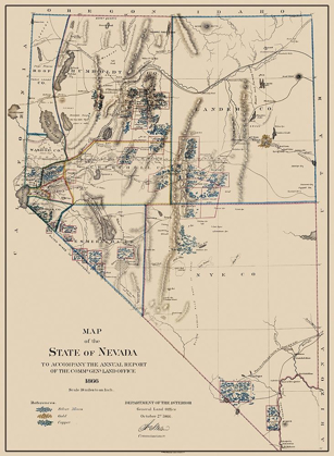 Picture of GOLD SILVER COPPER MINES NEVADA - USGS 1866